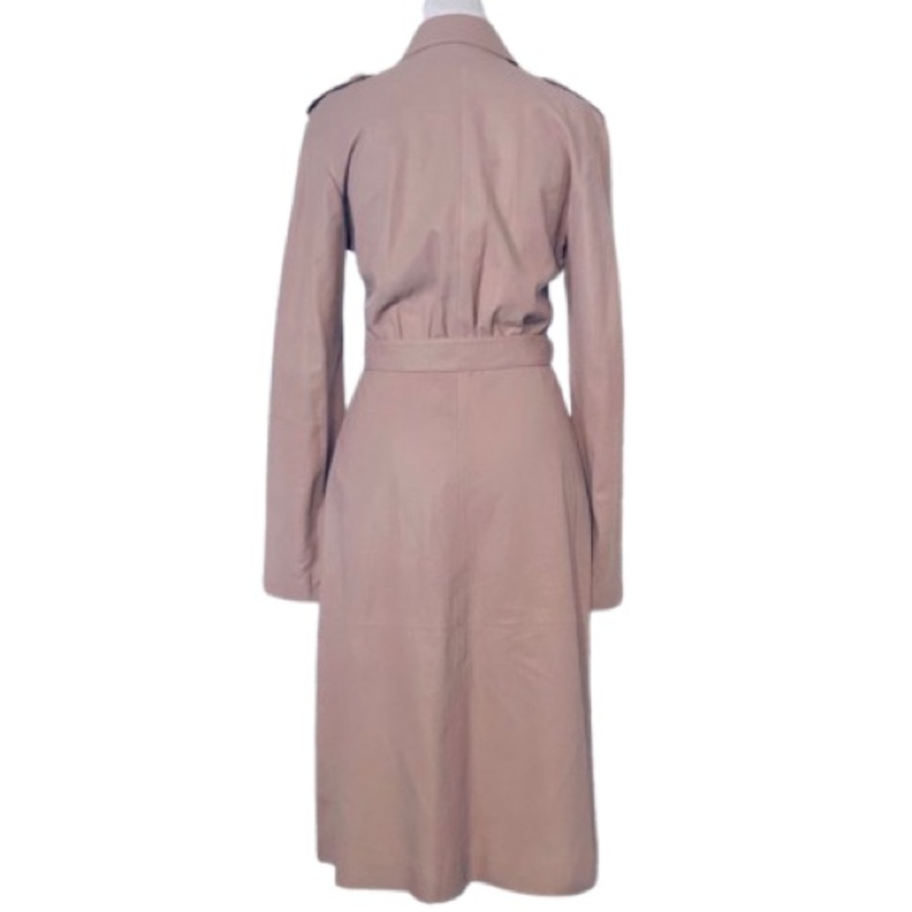 Vintage HUGO BOSS Lamb Leather Pink Peach Trench Coat Belted Waist Extra Small - Picture 5 of 16